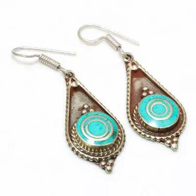 Turquoise Gemstone Handmade Earring Nepali Jewellery Size 1.5 Inch • $8.99