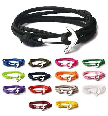 Metal Silver Anchor Polyester Rope Men Boy Surfer Fashion Wristband Bracelet UK • $4.47