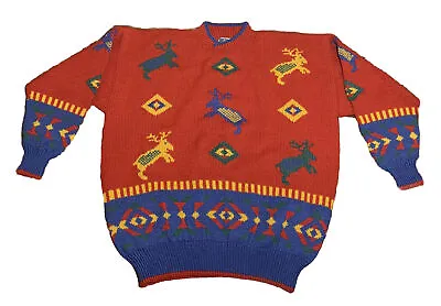 Vintage Multicolor DALE OF NORWAY Deer Print Wool Knit Ski Sweater Size M RARE • $132