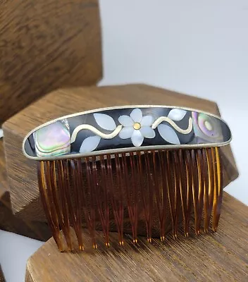 Vintage Alpaca Silver Abalone Mother Of Pearl Hair Comb 3  • $0.99