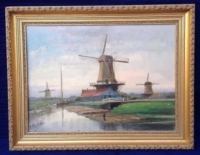 Vintage Landscape Windmills Painting Signed A Martens Oil Framed • $222