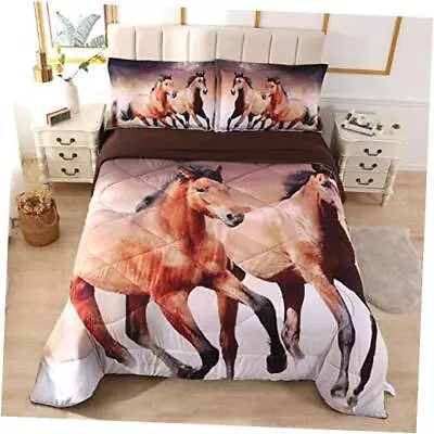  Horse Comforter Set 5 Piece Kids Bedding Set For Girls And Boys Twin Brown • $62.98