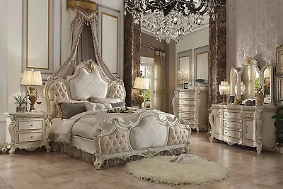 ON SALE - Traditional Antique Pearl White 5 Piece King Bedroom Set Furniture AAL • $6967.74