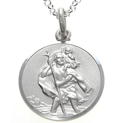 Mens Sterling Silver St Saint Christopher Pendant Chain 20  Necklace - 24mm • £34.99