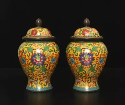 £159.55 • Buy Xuan Signed Pair Old Chinese Bronze Cloisonne Enamel Vase W/flower