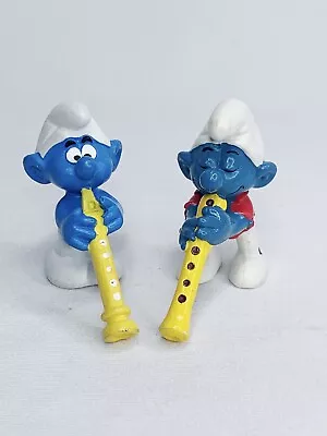 Vintage Smurf Flute Player Figurines Set Of (2)  Schleich Peyo • $10