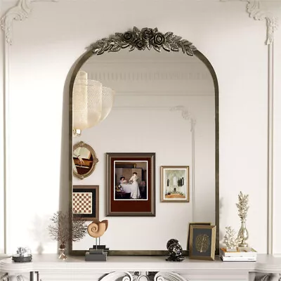 Arched Decorative Wall Mirror Gold Metal Frame Entryway Mirror Ornate Home Decor • $80.93