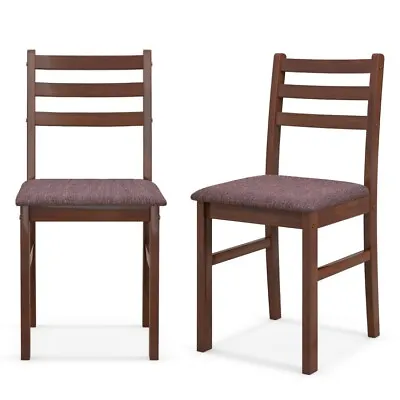 Set Of 2 Mid-Century Wooden Dining Chairs Kitchen Fabric Padded Seat Home Chair • $83.96