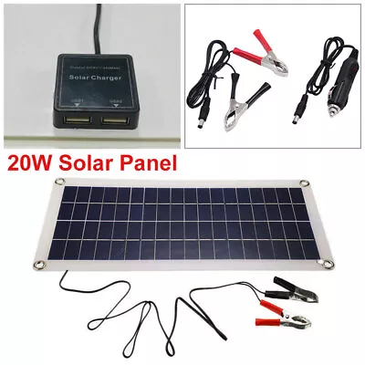 12V 20W Solar Panel Trickle Battery Charger Kit For Car Boat Cigarette Lighter • £19.99