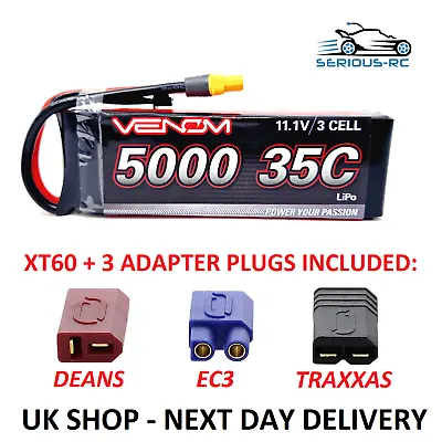 Venom RC Car LiPo Battery 11.1v 3S 5000mAh With XT60 DEANS EC3 TRAXXAS Plugs • £39.99