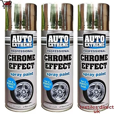 3 X 400ml Mirror Effect Aerosol Spray Paint Metal Car Van DIY Auto Chrome Foil • £12.90