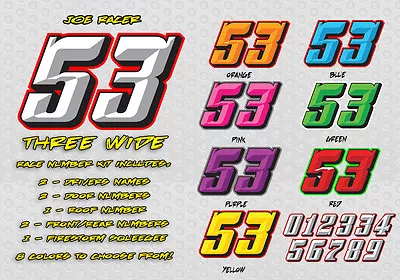 Race Car Numbers Vinyl Decal Kit Package Three Wide Style • $94.99