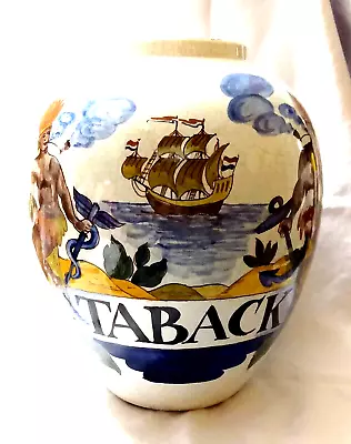 Unique Taback Original Delft Polychrome Tobacco Jar--Two Natives No Englishman • $300