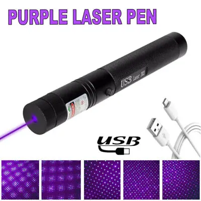 100Miles Purple Laser Pointer Pen <1mw Beam Light Lazer Pen USB Rechargeable • £9.99