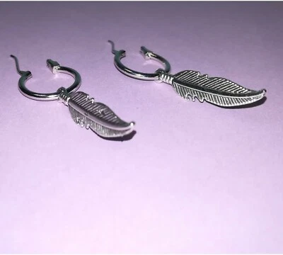 Acciaio Inox Piuma Vintage Croce Pendenti Cerchio Orecchino - Foto 5