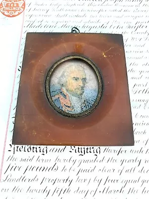 Antique Framed Art Miniature Portrait Of Georgian Man Captain Military Uniform • $125