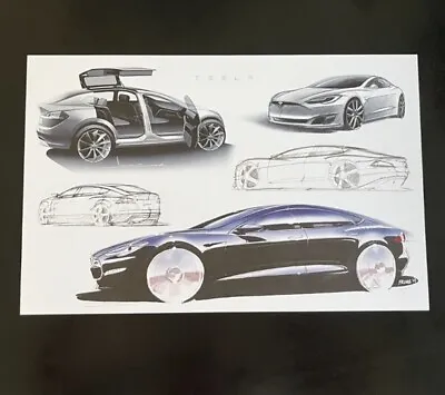 Tesla Motors Model S & X '09 Sketch Print Poster By Franz Von Holzhausen - Rare • $1500