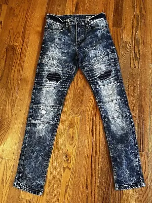 South Pole Jeans Mens 30x30 Skinny Blue Stretch Distressed Paneled Y2K Acid Wash • $28