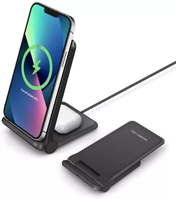 2in1 Wireless Fast Charger Stand Dock For Apple IPhone 13 Pro 14 15 Samsung S24+ • £11.99