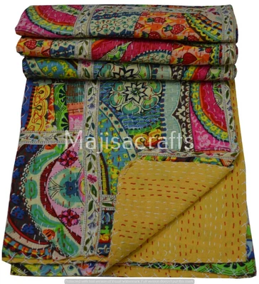 £39.99 • Buy Indian Multi Patchwork Reversible Kantha Quilt Handmade Twin/Double/King Size