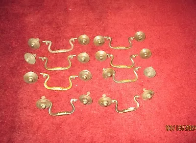 8 Vintage BRASS Drop Bail Drawer Pulls 3.5  (6) & 3  (2) W/ Rosettes & Screws • $16