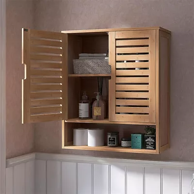 XL-Double Door Kitchen Wall Cabinet Bathroom Cabinet Storage Unit Floating Shelf • £52.94