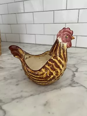 Vintage Glazed Ceramic Chicken Planter Trinket Dish • $12.99