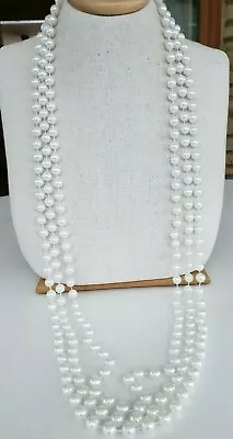 3 Vintage Faux Pearl Plastic Bead Necklaces 45  All Around Claspless • $9.80