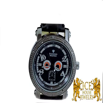 Men's Genuine Diamond Watch Black Gold Finish Joe Rodeo Jojo Jojino Leather Band • $28.99