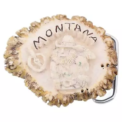 Montana Fur Trapper Deer Antler Burr Carving Vintage Belt Buckle • $125