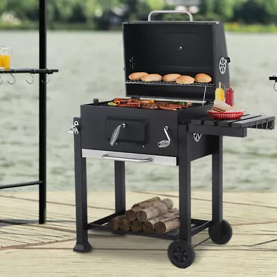 BBQ Grill Smoker Trolley Charcoal Meat Roaster Garden Camping Side Table Shelf • £129.95