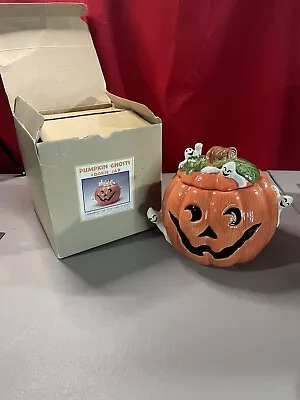 Vintage (1996) Fitz & Floyd Pumpkin & Ghosts Cookie Jar Halloween  • $39.99