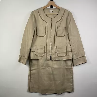 J. CREW Tan Linen Herringbone Skirt Suit Blazer 2 Pc Set Womens Sz 8 NEW NWOT • $59.99