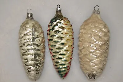 Lot Vintage Blown Glass Mica Snow Outdent PINECONES Christmas Ornaments Germany • $48
