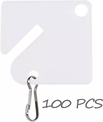 100 Pcs Plastic Key Tags 1.5 Inch Slotted Rack Hanging Metal Snap Hook Lockers • $12.99