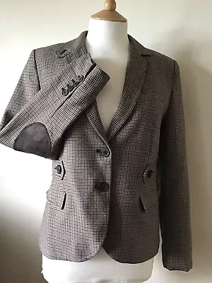 Zara Brown Checked Jacket /blazer With Elbow Patches Size Large  • £19.90