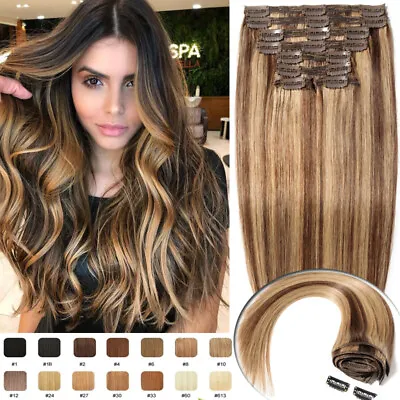 £129.94 • Buy Extra Thick Clip In Remy Hair Extensions 100% Real Human Hair Double Weft Short