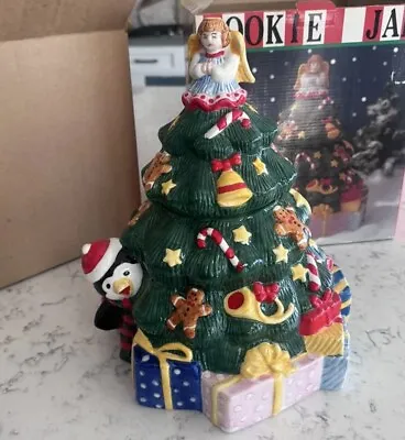 Vintage Wards Christmas Tree Angel Penguin Gifts Cookie Jar W Original Box Nice • $35