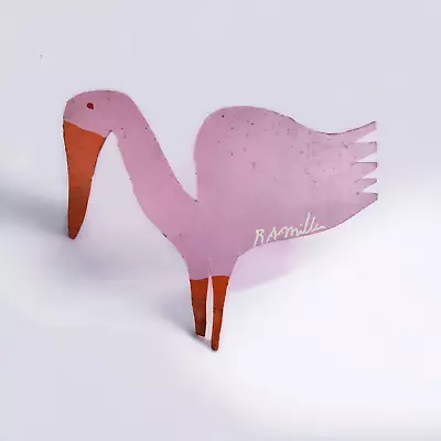 RA Miller Pink Flamingo Painting On Metal Cut Out Outsider Art Folk Art 13  Tall • $300