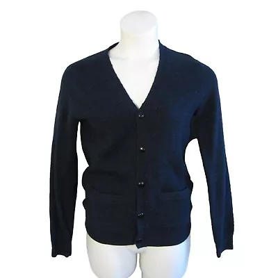 J. Crew S Navy Blue Merino Wool Cardigan Sweater Elbow Patches Slim Fit • $14.95