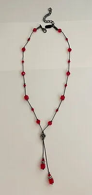 Dabby Reid Red Crystal Necklace Signed Gunmetal Finish Extender • $20