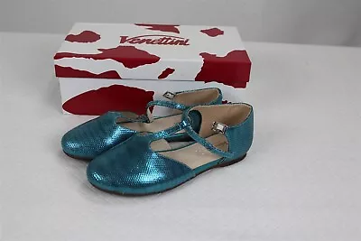 NEW Venettini Girl's Shoes 13 - 31 Turquoise Green Leather Bell T-Strap Flats  • $24.99