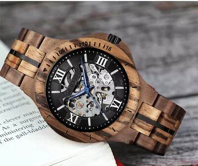 Men Watch Wooden Watches Mechanical Man Watch Hollow Out Wristwatches Gifts HOT • $77.37