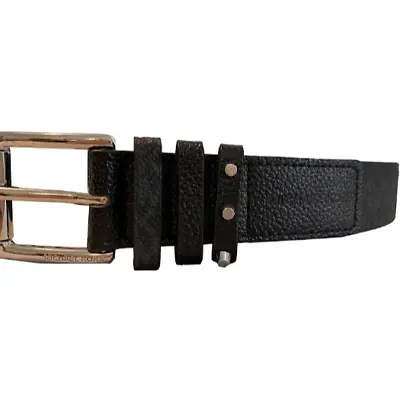 MICHAEL KORS Women's MK Signature Belt BLACK Genuine Leather Silver Buckle Sz S • $29.95