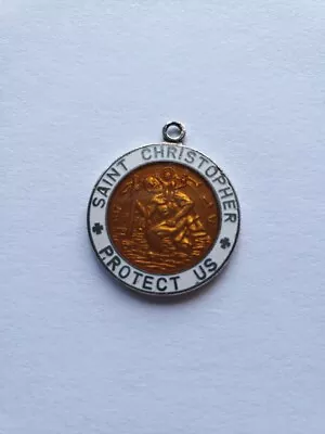 Vtg Gold Wht Enamel St Christopher Medal  • $44