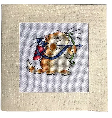 Completed Cross Stitch Card - Margaret Sherry Archer Cat • £4