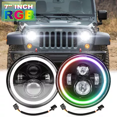 RGB Pair 7 Inch Round LED Headlight Hi/Lo DRL For Jeep Wrangler JK LJ TJ CJ DOT • $79.99