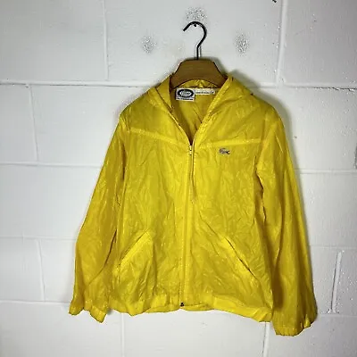 Vintage Izod Lacoste Jacket Mens Medium Yellow Windbreaker Nylon Croc 90s Hood • £28.95