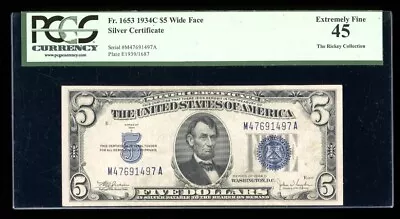 1934 C 5 Dollar Note Silver Certificate Blue Seal PCGS 45 Graded Extremely Fine • $69.50