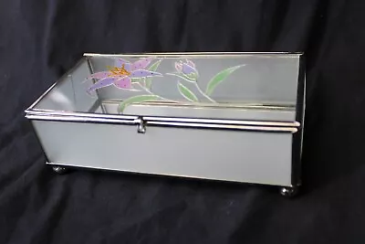 Vintage Stained Glass Floral Mirror Bottom Jewelry/Trinket Box • $12.97